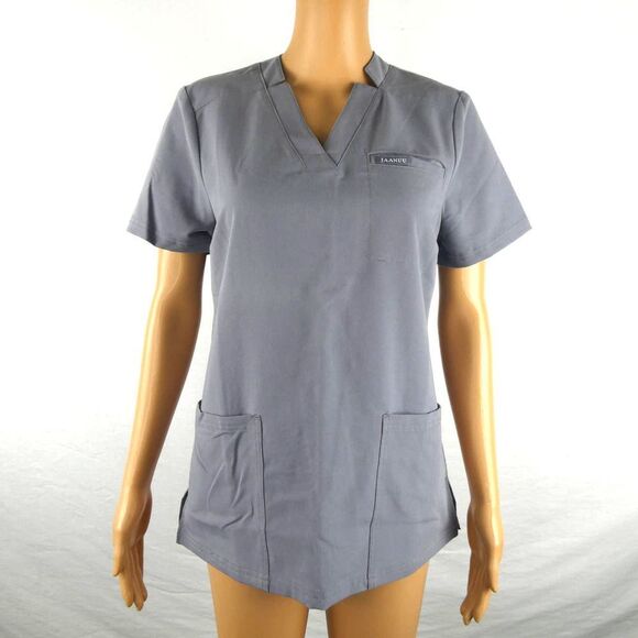 Jaanuu Grey Gray 3 Pocket V Neck Scrub Top Shirt Relaxed Medical NEW W/Out Tag S - Picture 1 of 11